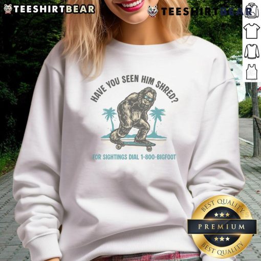Funny Bigfoot skateboarding in a vibrant sweatshirt, showcasing his shredding skills with a playful expression.
