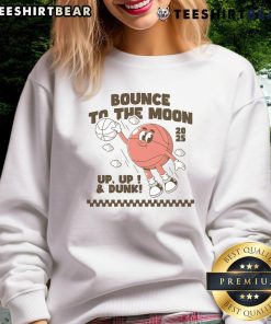 Funny Bounce to the Moon Basketball Dunking Character on a vibrant 2025 sweatshirt, ideal for sports enthusiasts and humor lovers.