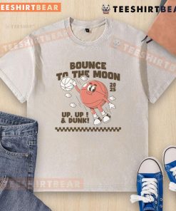 Funny bounce-to-the-moon basketball dunking character on a 2025 washed t-shirt, perfect for sports enthusiasts.