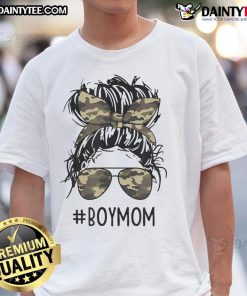Funny Boy Moms T-Shirt featuring a messy bun design, perfect for celebrating mom life and motherhood with boys.
