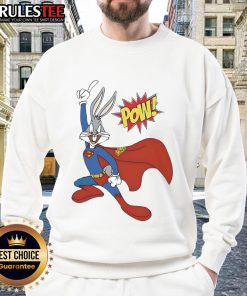Funny Bugs Bunny Superman Pow sweatshirt featuring iconic cartoon characters in a playful design, perfect for casual wear.