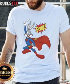 Funny Bugs Bunny Superman Pow T-Shirt featuring a whimsical graphic of Bugs Bunny in a superhero pose.