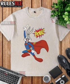 Funny Bugs Bunny Superman Pow washed t-shirt featuring a playful cartoon design perfect for casual wear.