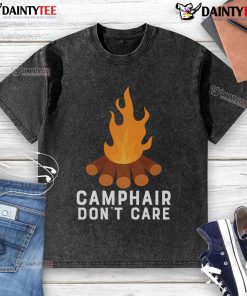 Funny Camphair Don't Care Camping washed t-shirt featuring a playful camping graphic for outdoor enthusiasts.
