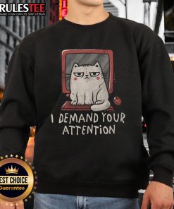 Funny cat on keyboard demanding attention, featured on a cozy sweatshirt for cat lovers and humor enthusiasts.