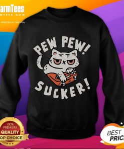 Funny Cat Pew Pew Sucker Sweatshirt featuring a playful cat design, perfect for cat lovers and cozy outfits.