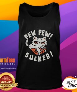 Funny Cat Pew Pew Sucker Tank Top featuring a playful cat graphic, perfect for cat lovers and casual wear.