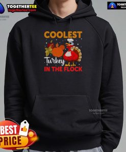 Alt Text: Funny coolest turkey in the flock wearing a Thanksgiving turkey hoodie, perfect for holiday celebrations and festive fun.