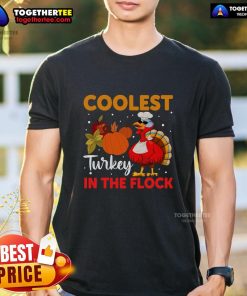 Alt Text: Funny Coolest Turkey In The Flock Thanksgiving Turkey T-Shirt design featuring a humorous, cartoon turkey graphic.