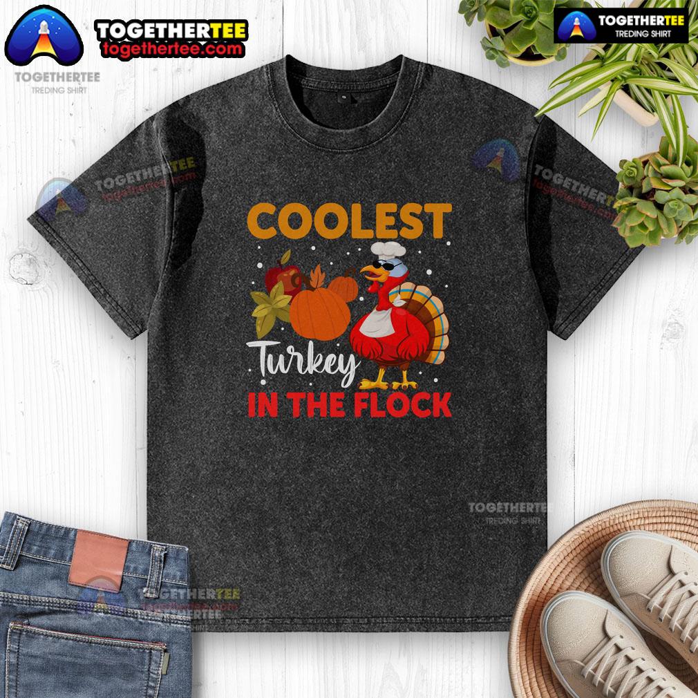 Funny Coolest Turkey In The Flock Thanksgiving Turkey Washed T Shirt