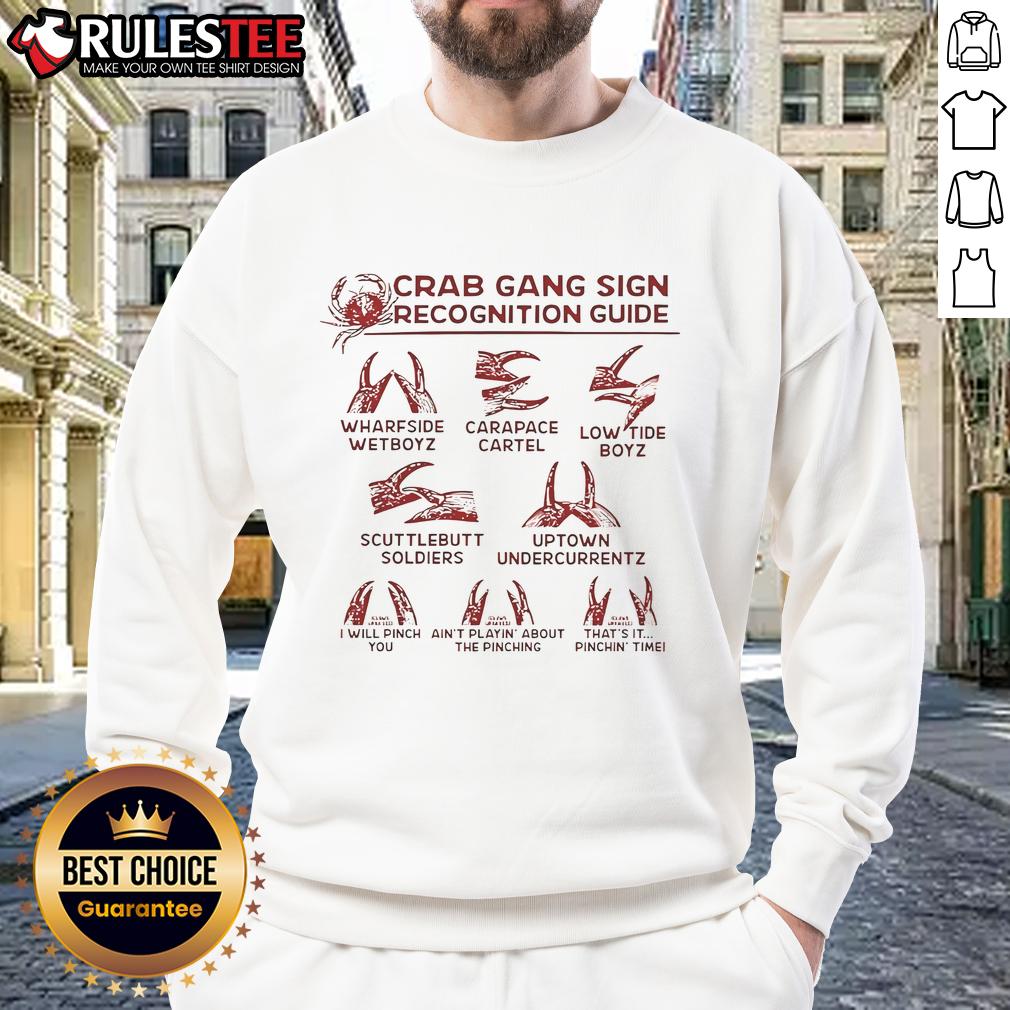 Funny Crab Gang Sign Recognition Guide Sweatshirt Alt Text: Funny Crab Gang Sign Recognition Guide Sweatshirt featuring a playful crab graphic and vibrant colors.
