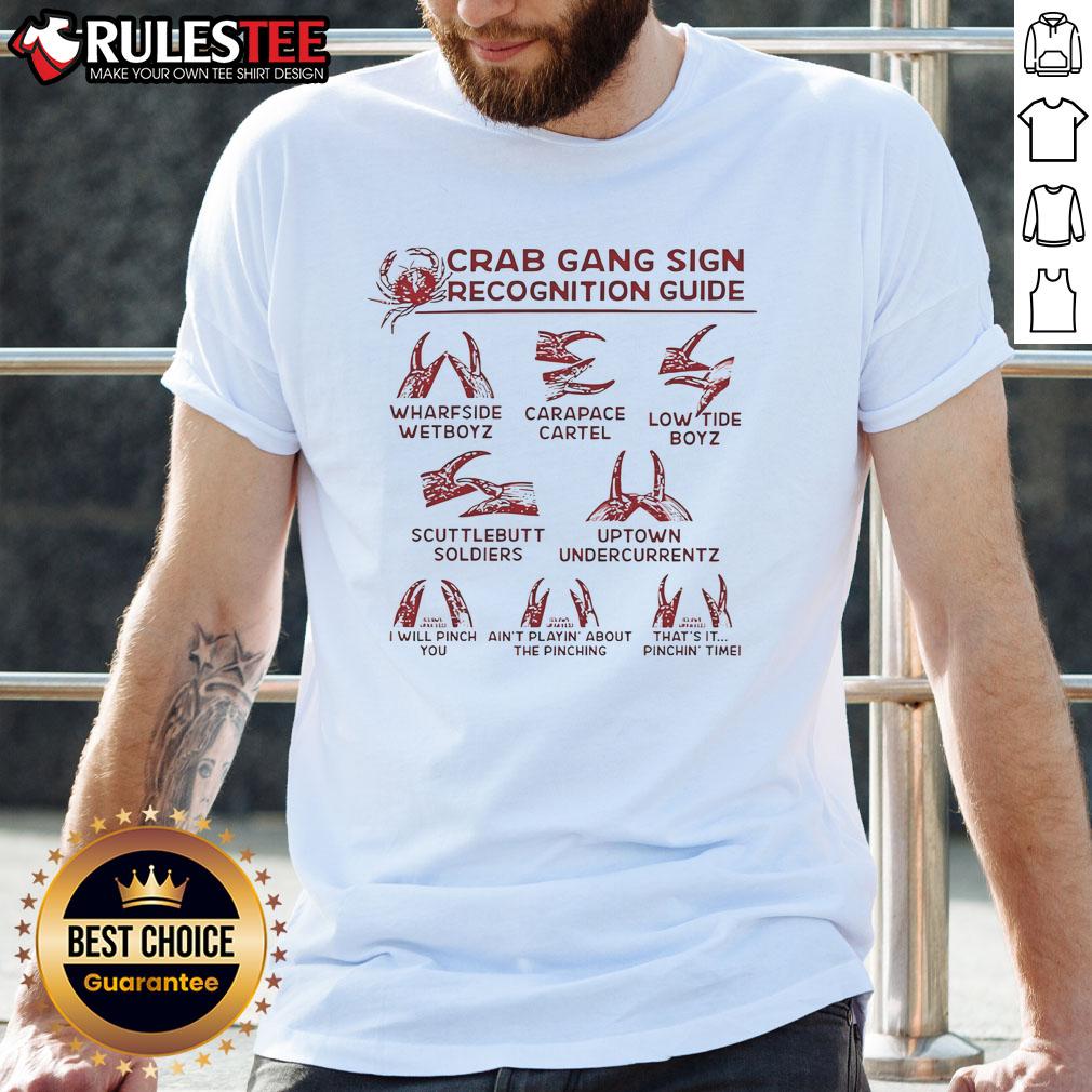 Funny Crab Gang Sign Recognition Guide T Shirt Funny Crab Gang Sign Recognition Guide T-Shirt featuring a playful crab making gang signs, perfect for ocean lovers.