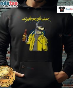 Funny Cyberdrunk Bender Futurama Cyberpunk Hoodie featuring vibrant graphics of Bender in a futuristic design.