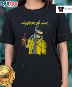 Funny Cyberdrunk Bender Futurama Cyberpunk ladies tee featuring vibrant graphics and playful design for fans.