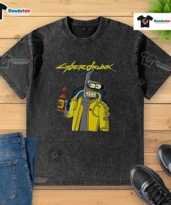 Funny Cyberdrunk Bender Futurama Cyperpunk washed t-shirt featuring vibrant graphic print and relaxed fit design.