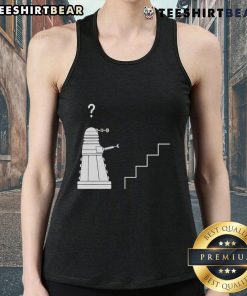 Funny Dalek stairs parody featuring a confused Dalek robot in a tank top from Doctor Who, adding humor to sci-fi themes.