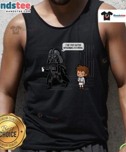 Funny Darth Vader tank top featuring 'I find your lactose intolerance disturbing' text, perfect for dads with humor.