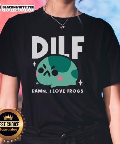 Funny DILF Damn I Love Frogs Ladies Tee featuring a playful frog graphic, perfect for frog lovers and casual wear.