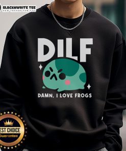 Alt Text: Funny DILF Damn I Love Frogs sweatshirt featuring a playful frog graphic, perfect for amphibian enthusiasts.