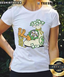 Funny Doctor Doom X orange cat graphic on a ladies tee, featuring humor and style for geek culture enthusiasts.