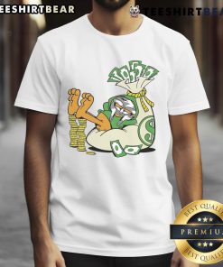Alt Text: Funny Doctor Doom graphic on an orange cat with money, featured on a t-shirt for comic and cat lovers.