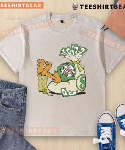 Funny Doctor Doom X Orange Cat graphic on a money-washed T-shirt, perfect for comic fans and cat lovers.