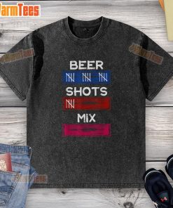 Alt Text: Funny Drinking Tally Shirt featuring beer and shots mix party tracker design on a washed t-shirt for fun gatherings.