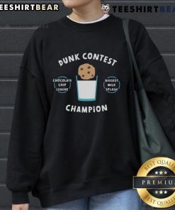 Funny Dunk Contest Champ sweatshirt featuring a chocolate chip design and a big milk splash for laughs and style.