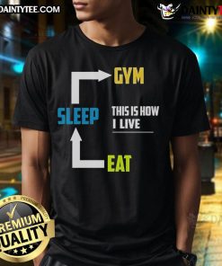 Funny Eat Sleep Gym T-Shirt featuring a humorous design, perfect for fitness enthusiasts and casual wear.