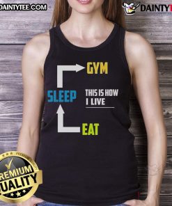 Funny Eat Sleep Gym tank top showcasing a humorous fitness lifestyle design, perfect for gym enthusiasts.