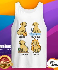 Cute dog wearing a Funny Elemental Bud tank top, showcasing a playful and stylish pet fashion for dog lovers.
