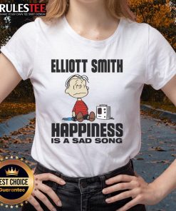 Funny Elliott Smith 'Happiness Is A Sad Song' Peanuts ladies tee featuring playful graphics and vibrant colors.