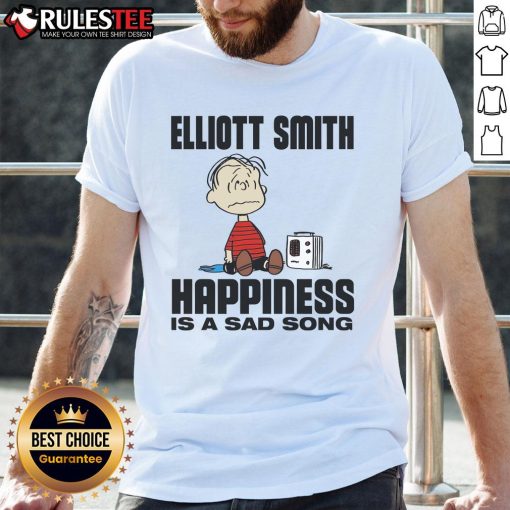 Funny Elliott Smith Happiness Is A Sad Song Peanuts T-Shirt featuring a colorful graphic and playful design.