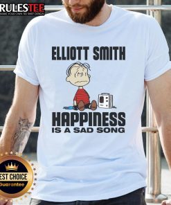 Funny Elliott Smith Happiness Is A Sad Song Peanuts T-Shirt featuring a colorful graphic and playful design.