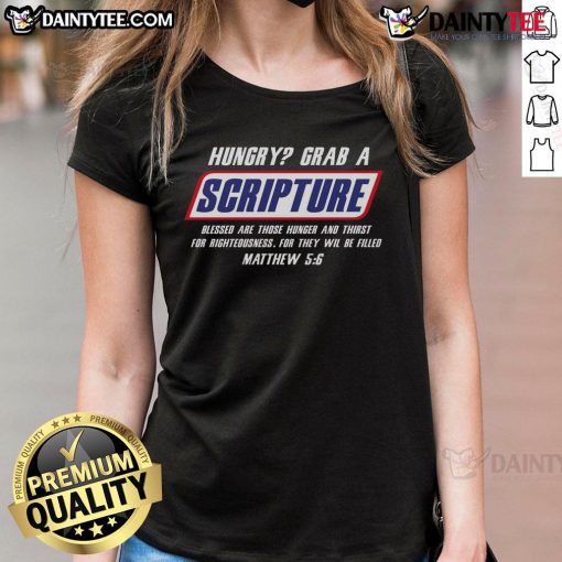 Funny Famous Scripture Gifts: Bible Verse Candy Bar Parody Ladies Tee with humorous design and vibrant colors.