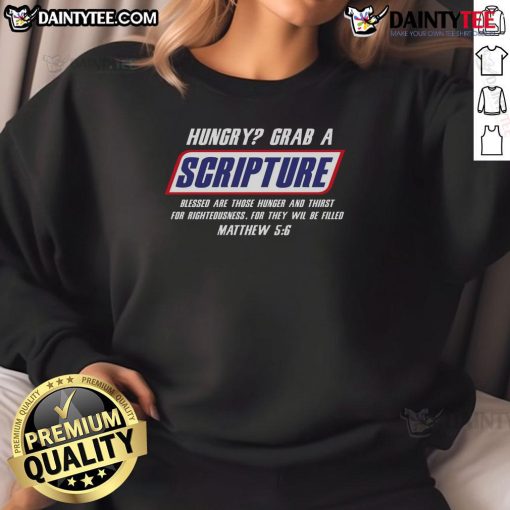 Funny Famous Scripture Gifts sweatshirt featuring a Bible verse candy bar parody design, perfect for humor-loving believers.