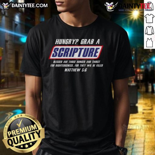 Funny Famous Scripture Gifts T-Shirt featuring Bible Verse Candy Bar Parody design for humorous faith-inspired fashion.
