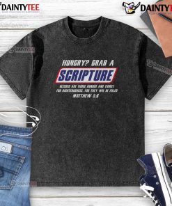 Funny Famous Scripture Gifts: Bible Verse Candy Bar Parody on a Washed T-Shirt, perfect for gifts and humor lovers.