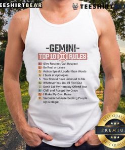 Funny Gemini Zodiac Sign tank top featuring a top 10 Gemini rules list, perfect for astrology lovers and fans of zodiac humor.
