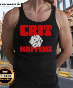 Funny GenCon Crit Happens tank top featuring a humorous design for gamers and tabletop enthusiasts.