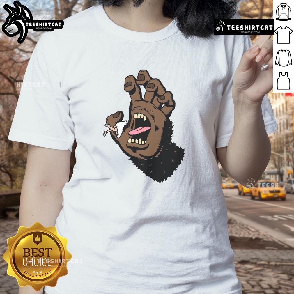 Funny Gorilla Hand Monster Hand Ladies Tee Funny gorilla hand graphic on a monster hand ladies tee, perfect for playful and quirky fashion statements.