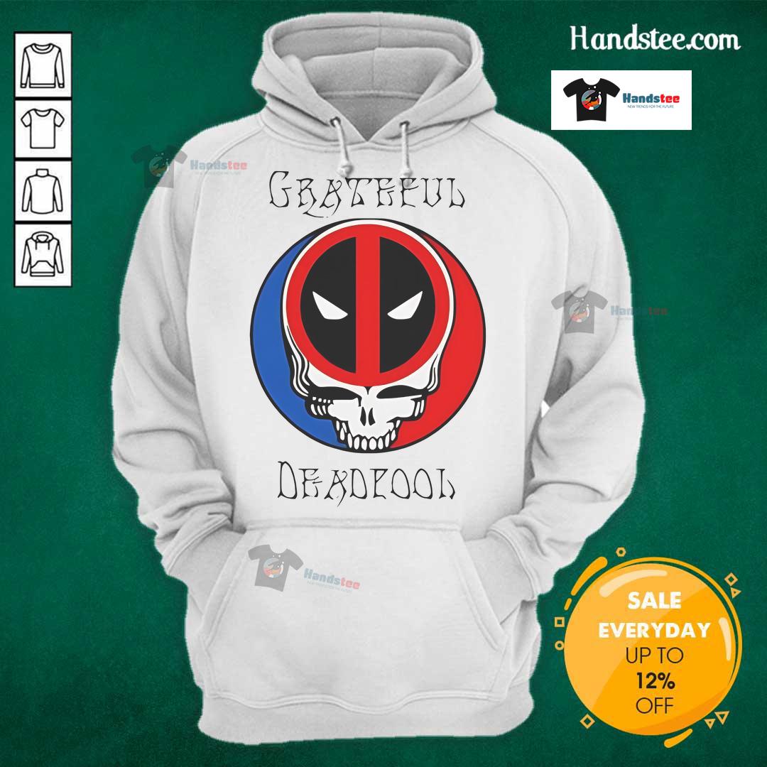Funny Grateful Deadpool Skull Logo Hoodie Alt Text: Funny Grateful Deadpool skull logo hoodie featuring a playful design perfect for fans of Deadpool and graphic apparel.
