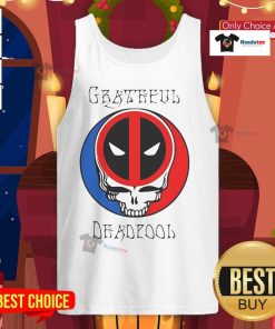 Funny Grateful Deadpool skull logo tank top design featuring vibrant colors and a playful graphic for comic fans.