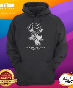 Funny hedgehog graphic on a 'Go Brush Your Teeth Right Now' hoodie, perfect for quirky fashion lovers.