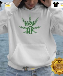 Funny High AF Cannabis Leaf Hoodie featuring a vibrant green leaf design, perfect for cannabis enthusiasts.