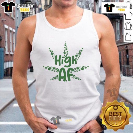 Funny High AF Cannabis Leaf Tank Top design featuring a vibrant green leaf and playful typography, perfect for cannabis enthusiasts.