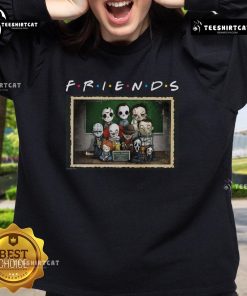 Funny horror friends sweatshirt featuring a mashup of iconic scary movie characters in a playful parody design.