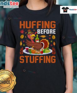 Funny Thanksgiving tee featuring a humorous design of a turkey and wine, perfect for ladies celebrating with laughter.