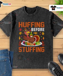 Funny Thanksgiving shirt featuring a huffing turkey and wine humor for a lighthearted holiday celebration.