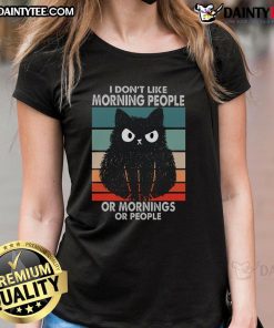 Alt Text: Grumpy Cat graphic on a Funny I Don't Like Morning People tee, perfect for champion ladies who dislike mornings.